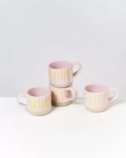 Motel a Miio Tassen & Becher Sets>Nodoa 4Er Set Tasse Rosa Gelb Gestreift