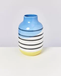 Motel a Miio Nuno L>Nuno Vase L Schwarz-Weis Gestreift Mit Blau