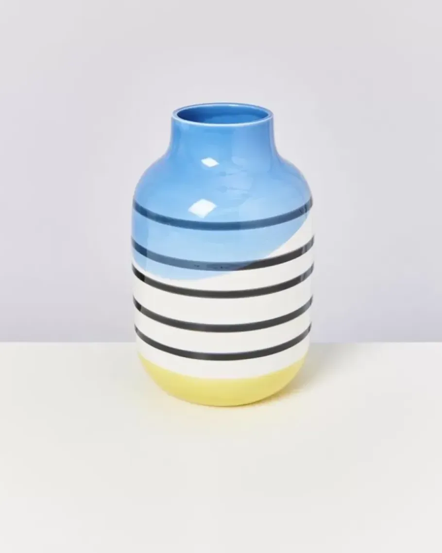 Motel a Miio Nuno L>Nuno Vase L Schwarz-Weis Gestreift Mit Blau