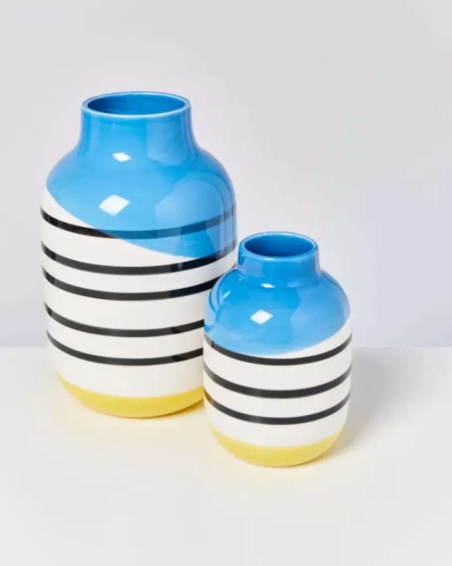 Motel a Miio Nuno L>Nuno Vase L Schwarz-Weis Gestreift Mit Blau