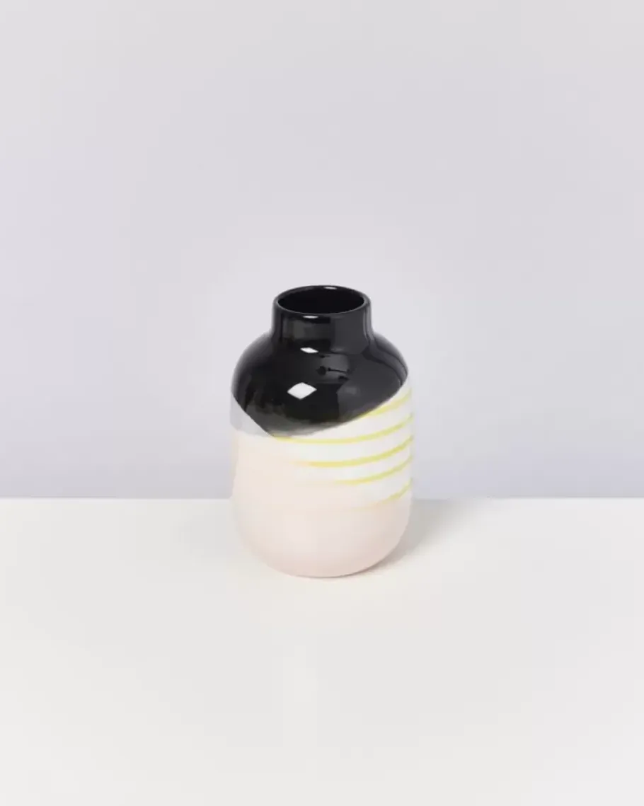 Motel a Miio Vasen>Nuno Vase M Schwarz Rosa Gelb Gestreift
