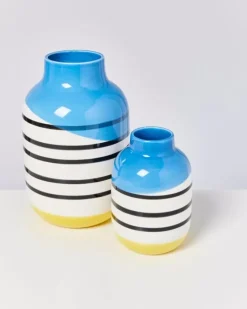 Motel a Miio Nuno M>Nuno Vase M Schwarz-Weis Gestreift Mit Blau