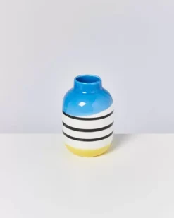 Motel a Miio Vasen>Nuno Vase M Schwarz-Weis Gestreift Mit Blau