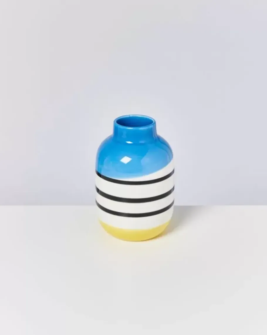 Motel a Miio Vasen>Nuno Vase M Schwarz-Weis Gestreift Mit Blau