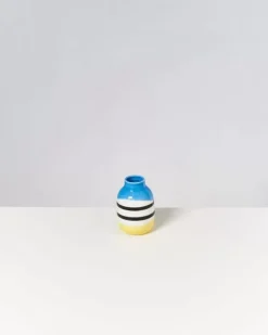 Motel a Miio Vasen>Nuno Vase S Schwarz-Weis Gestreift Mit Blau