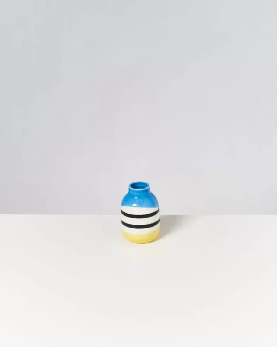 Motel a Miio Vasen>Nuno Vase S Schwarz-Weis Gestreift Mit Blau