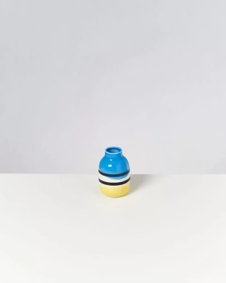 Motel a Miio Vasen>Nuno Vase S Schwarz-Weis Gestreift Mit Blau